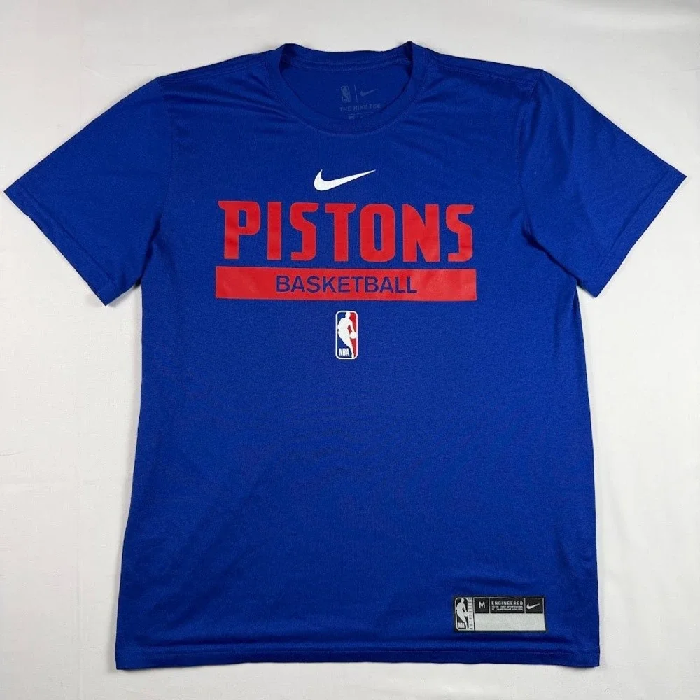 Nike Detroit Pistons NBA Basketball Shirt Mens Medium Blue Dri-FIT Graphic Tee